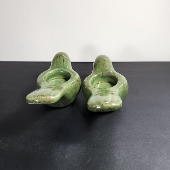 Ceramic Bird Candle Holder Tea Light Jade Green with Flecks of Brown Set Of 2 - Picture 3 of 9